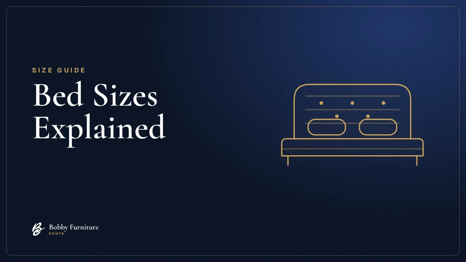 Line drawing of a bed with a tufted headboard on a navy background
