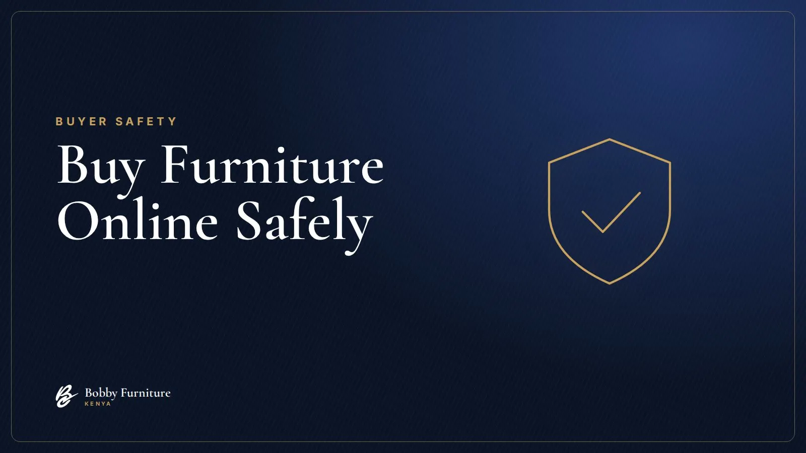 Line drawing of a shield and sofa on a navy background