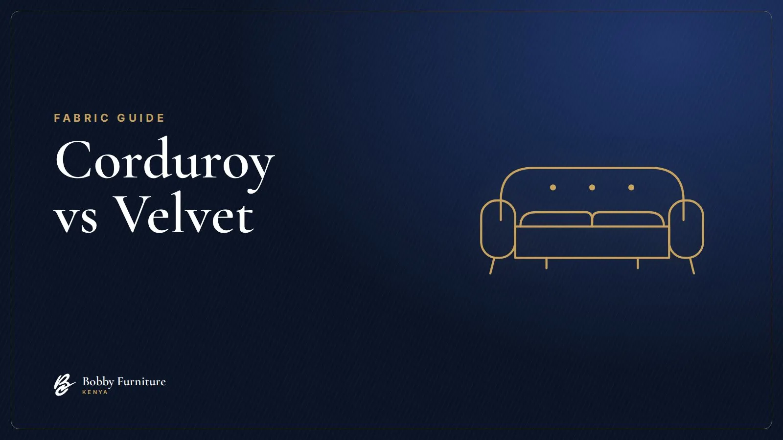 Line drawing of a sofa with ribbed corduroy lines on a navy background