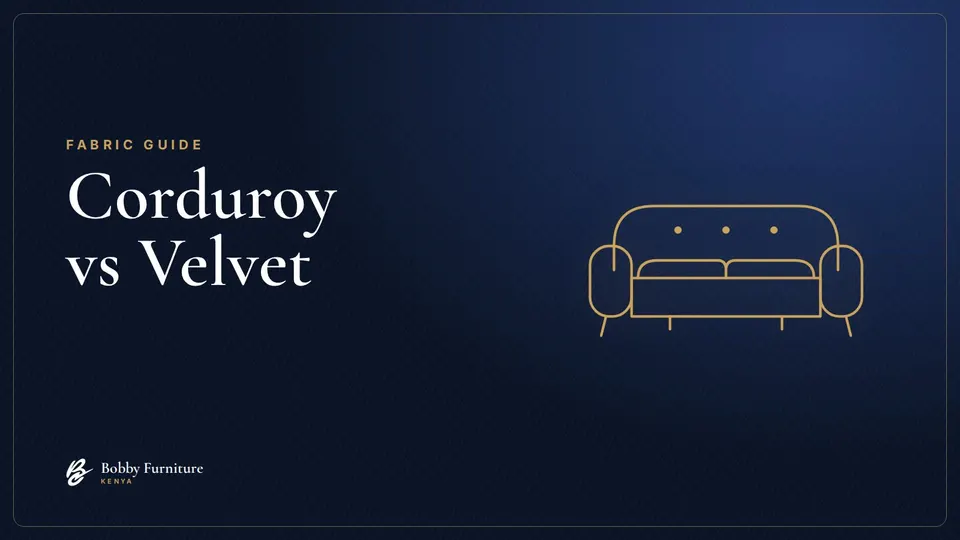 Line drawing of a sofa with ribbed corduroy lines on a navy background