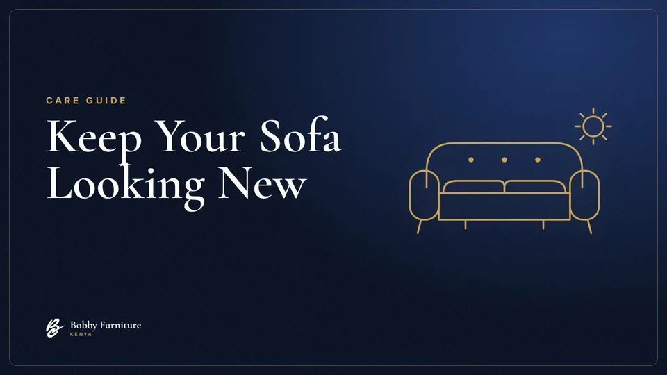 Line drawing of a sofa with a sun symbol on a navy background